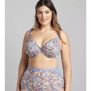 NWT Cacique Underwire Bra Lightly Lined Full Coverage Blue Floral Size 42H NEW